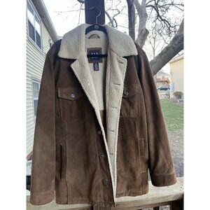 Vintage Y2K GAP brown suede leather ranch coat sherpa lined L western cabincore